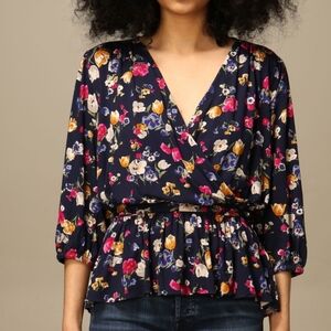 LAUREN Ralph Lauren Black Label Floral Ruffle Blouse - Size L